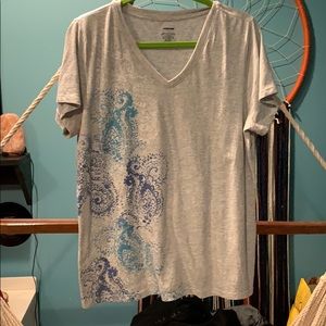 Gray VNeck Tshirt with stamped paisley design